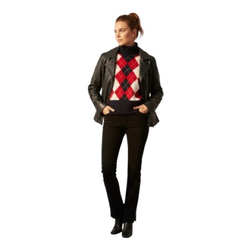 Jones New York Argyle Lambswool Turtleneck Wide Banded Academia Preppy Warm Cozy - Picture 8 of 10